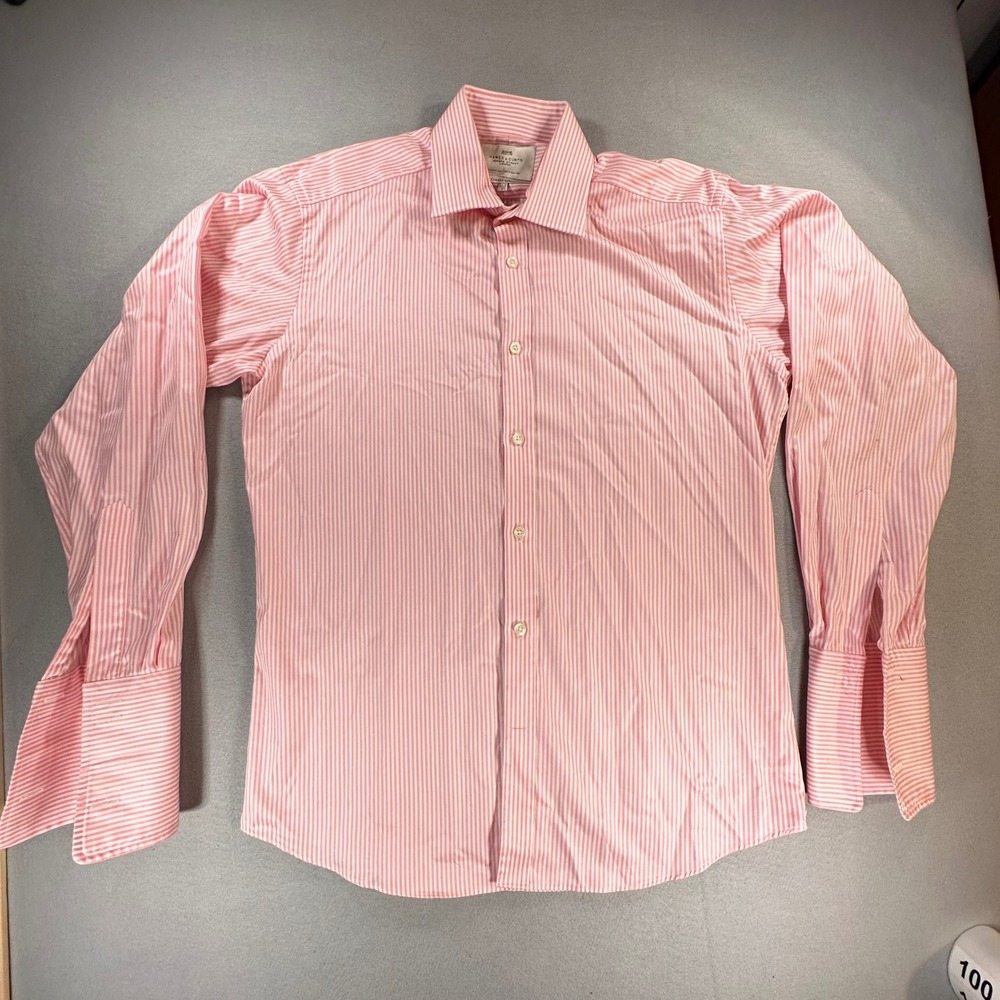 Hawes & Curtis St‎ James Slim Fit Pink Stripe Dress Shirt French Cuff 15.5 35